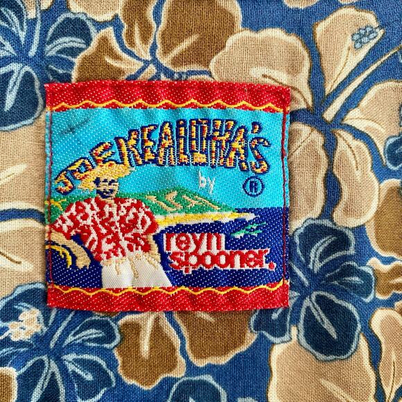 Vintage Reyn Spooner Joe Kealoha Hawaiian Shirt Men XL Blue Tan Florals Aloha - Picture 3 of 7